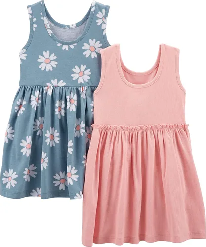 Vista 2 de Simple Joys by Carter's - Conjunto de vestido de manga corta y sin mangas para niña, paquete de 2