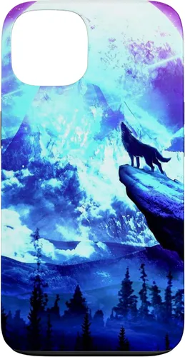 Vista 7 de Funda para iPhone 16 Wolf Mountain Pine Forest Moon Purple Galaxy