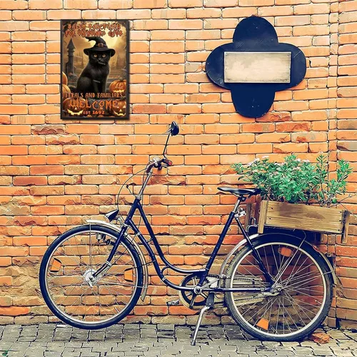 Vista 6 de Letrero decorativo de metal Salem Sanctuary for Wayward Cats Cat Halloween para bares, restaurantes, bares, hoteles, zoológicos, cafeterías, 8.00 x