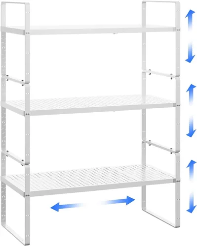Vista 7 de Organizador de estantes ampliables de metal ajustable para especias, estantes de almacenamiento independientes para armario de cocina, debajo