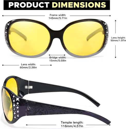 Vista 9 de LVIOE Gafas de conducción de visión nocturna envolventes antirreflejos con lente amarilla polarizada para mujer