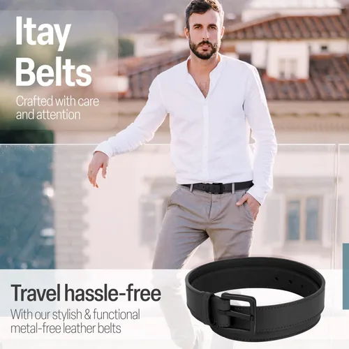 Vista 3 de ITAY - Cinturón de cuero hipoalergénico sin metal TSA, sin níquel, cinturón no metálico, cinturones TSA resistentes para el aeropuerto para hombre