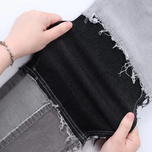 Vista 5 de vanberfia - Pantalones elásticos de cintura media para mujer, diseño retazos de mezclilla