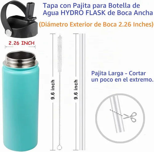 Vista 3 de Tapa de popote para Hydro Flask boca ancha, tapas con popote para Hydroflask boca ancha de 32 40 onzas, tapa de repuesto superior, accesorios