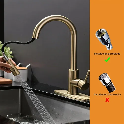 Vista 5 de Tohlar Pulverizador de grifo de cocina extraíble pieza de repuesto de oro Oro cepillado