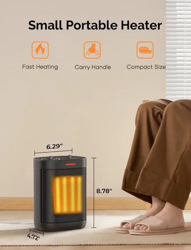 Vista 7 de Calentador de espacio de cerámica PTC de 1500 W para uso en interiores, calentador eléctrico portátil con termostato ajustable, calentador