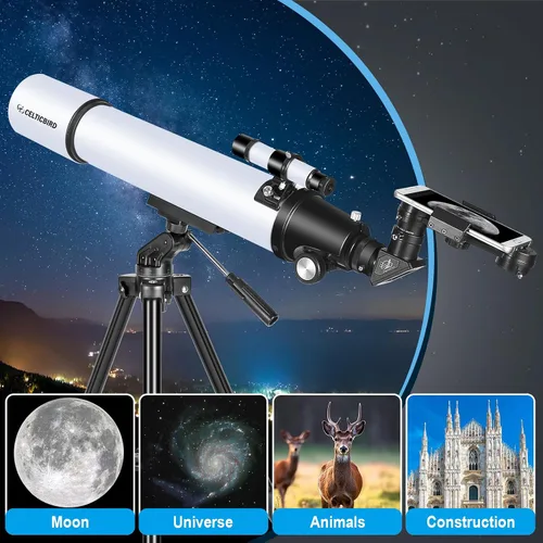 Vista 5 de Telescopio Celticbird para adultos de alta potencia, telescopios de viaje para principiantes de astronomía para adultos Regalos, apertura de 80mm