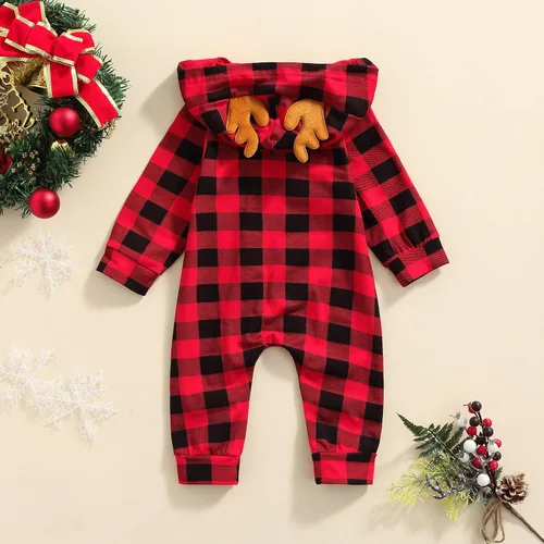 Vista 4 de Mameluco de Navidad para bebé, niña, niño, ropa de manga larga con capucha, overol de Navidad para bebé, primer traje de Navidad