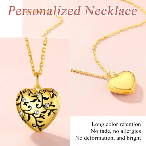 Vista 4 de FindChic Collar con medallón de corazón de plata de ley 925, nudo celta, rama delicada, ala de ángel, ramas de plantas, abrazo, llama, collar