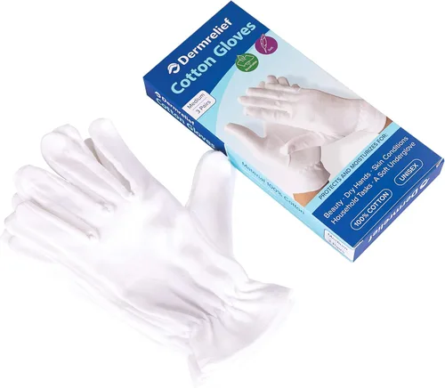 Vista 2 de Guantes de algodón para belleza, manos secas, eczema, dermatitis y psoriasis (mediano, 3 pares)