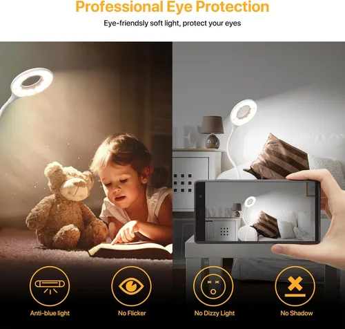 Vista 6 de Lámpara de escritorio recargable inalámbrica con 3 modos de color, control táctil, lámpara de mesa de 30 LED, luz de lectura de atenuación continua