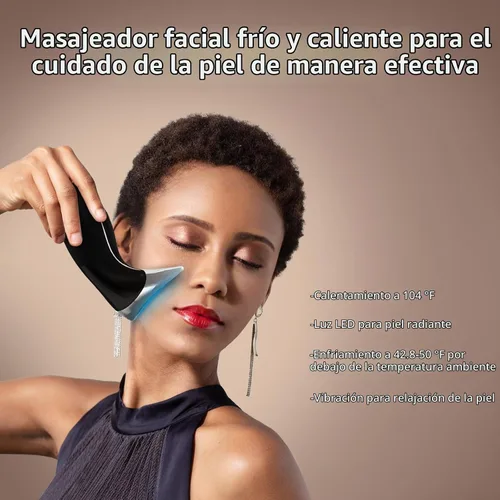 Vista 6 de Masajeador facial, dispositivo de cuello de cara y luz roja con ajuste y rejuvenecimiento Negro