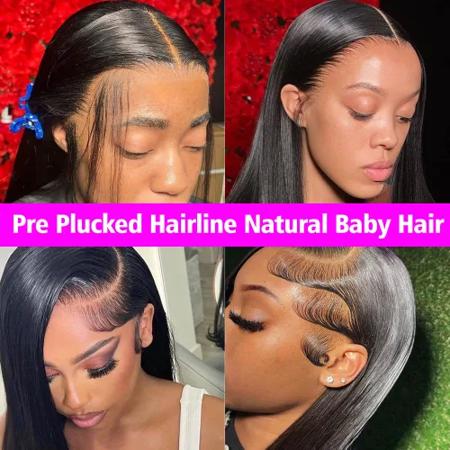 Vista 3 de Pelucas de cabello humano lacio con encaje frontal de 13 x 4, para mujeres negras, densidad del 180 %, pelucas de cabello humano con encaje frontal