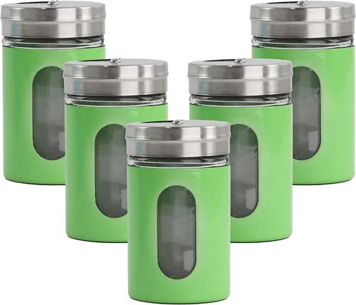 Vista 9 de Aqua Salt Pepper Shakers - Tarros de especias retro, juego de 5