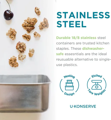 Vista 4 de U Konserve Contenedor de almacenamiento de alimentos de acero inoxidable con forma de caja bento rectangular, con tapa de silicona a prueba de fugas