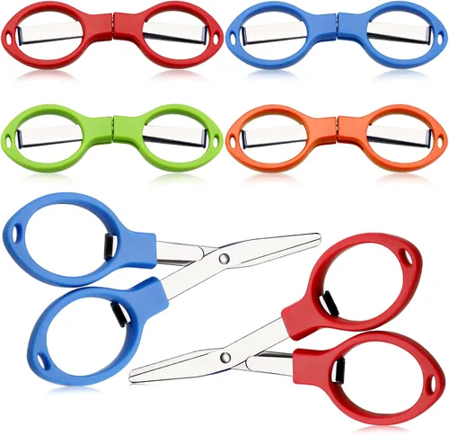 Vista 8 de Tatuo Tijeras de acero inoxidable plegables, mini tijeras, antióxido, portátil, llavero, tijera, tijeras pequeñas en forma de tijeras compactas