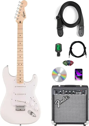 Vista 20 de Fender Squier Sonic Stratocaster HT H - Paquete Negro con Afinador, Correa, Púas y DVD de Guitarra Austin Bazaar Negro HT H