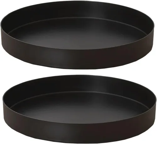 Vista 8 de Bandeja redonda de metal negro para velas, bandeja de servir decorativa para decoraciones modernas de hogar de granja (11.8")