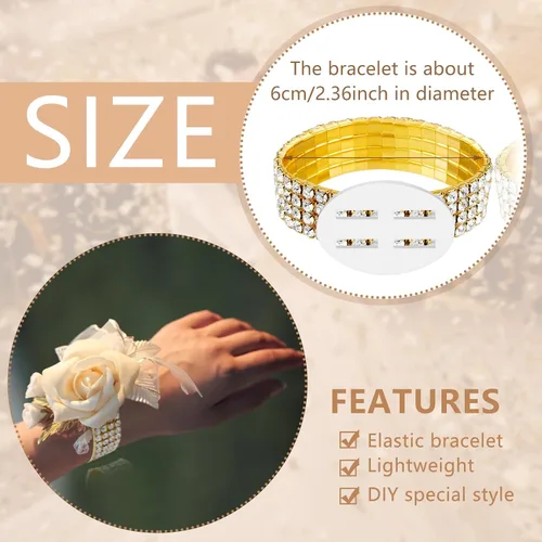 Vista 16 de Junkin 6 pulseras de ramillete con diamantes de imitación, elásticas, para decoración de bodas, bailes de graduación, aniversario (plateado)