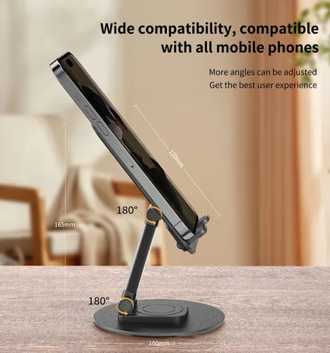 Vista 5 de Soporte giratorio para teléfono móvil de 360°, base de soporte plegable para teléfono de escritorio totalmente ajustable, soporte plegable