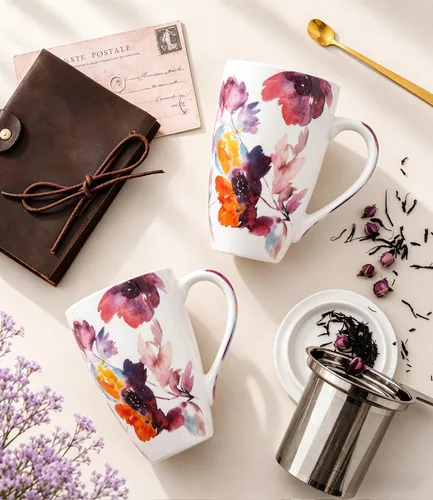 Vista 4 de AmorArc Taza de té de porcelana de 18 onzas con infusor y tapa, taza de té de hojas sueltas con colador de acero inoxidable, taza de café grande