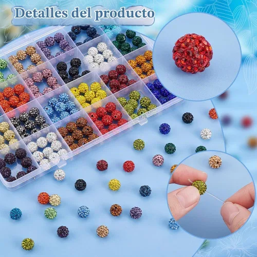Vista 4 de PH PandaHall - 240 piezas de cuentas de strass en 24 colores, cuentas de cristal de 10 mm, cuentas de bola de discoteca con strass, cuentas