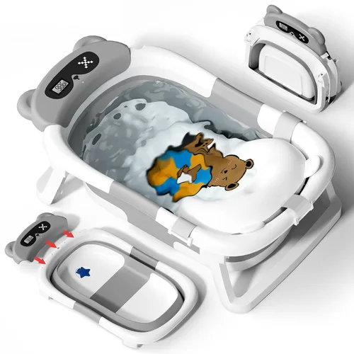 Vista 19 de AVIDOR Bañera de bebé 2 en 1 con soporte para recién nacidos y bebés, bañera plegable para bebés, regalos de baby shower para nuevos padres, gris