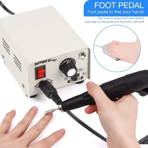 Vista 8 de Fuerte 90 65W 35000rpm Pedicura de acero inoxidable máquina de manicura de pulido de uñas máquina eléctrica de arte de uñas máquina de taladro