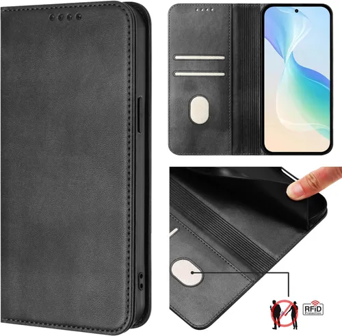 Vista 3 de Funda compatible con Tecno Spark Go 1 4G / Spark Go (2025), compatible con Tecno Pop 9 4G Card Slotting Wallet Phone Funda de cuero negro