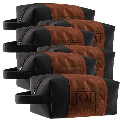 Vista 29 de Regalos personalizados para padrinos de boda, bolsas de aseo personalizadas para hombres, regalos de padrino de boda, Beige, Diseño #1, Juego de 3