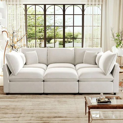Vista 3 de JIVOIT Sofá modular modular de 93.7 pulgadas con otomana móvil, moderno en forma de U, sofá cama en forma de L con reposabrazos de almacenamiento