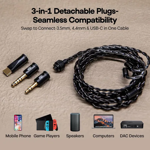 Vista 4 de Linsoul Kiwi Ears x B_Media Terras IEM Cable, 0.1 in/0.2 in/USB Tipo-C