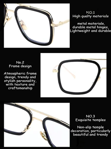 Vista 5 de Onrtry Tony Stark - Lentes de bloqueo de luz azul para hombres y mujeres, montura de metal retro, lentes de Iron Man Spider-Man