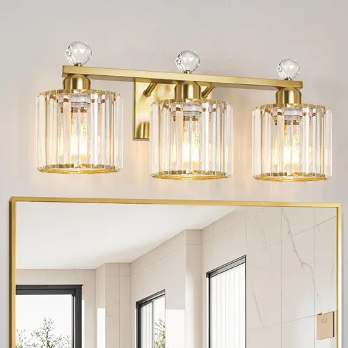 Vista 17 de Lxybcce Moderna lámpara de tocador de baño de cristal, 14 pulgadas, 2 luces, accesorios de luz negra sobre el espejo, fácil instalación e
