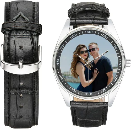 Vista 2 de Relojes personalizados para parejas para hombres o mujeres foto personalizada o nombre reloj de pulsera