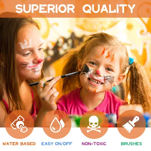 Vista 4 de Kit de pintura facial – 15 colores vibrantes de maquillaje a base de agua No tóxico, lavable e hipoalergénico para niños y adultos Halloween