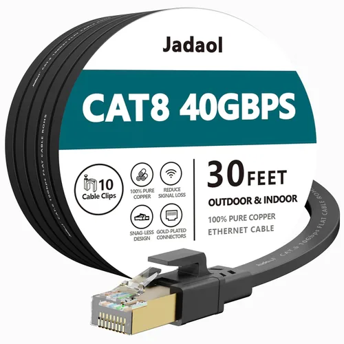 Vista 18 de Jadaol Cable Ethernet Cat8 1.5 pies 40Gbps 2000MHz Cable LAN S/FTP plano