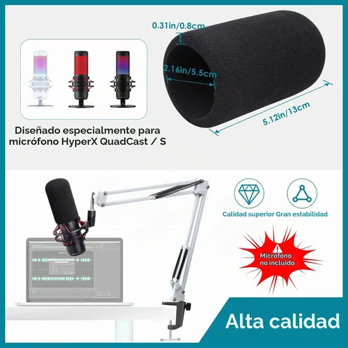 Vista 3 de Brazo de micrófono blanco para HyperX QuadCast S - Brazo de micrófono blanco compatible con el micrófono HyperX Quadcast, soporte de brazo de 02