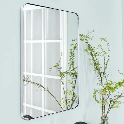 Vista 11 de TEHOME Espejo de baño rectangular redondeado de níquel cepillado de 20 x 30 pulgadas, color plateado cepillado de 30 x 20 pulgadas, espejo