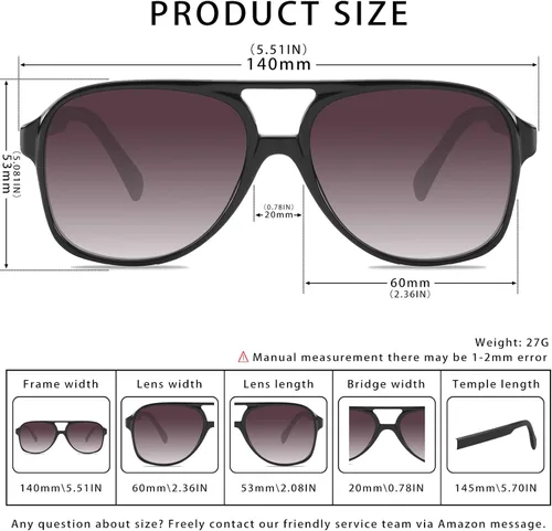Vista 4 de YDAOWKN Lentes de sol estilo aviador retro para mujer y hombre, marco grande, clásicos de los años 70, lentes de sol estilo aviador