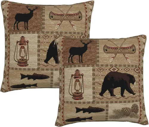 Vista 18 de Juego de 2 fundas de almohada cuadradas de 18 x 18 pulgadas, estilo retro, natural, cabaña, cisne, pez, pato, decoración para el hogar, sofá, fundas