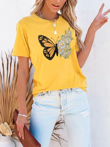 Vista 3 de Chulianyouhuo - Camiseta de manga corta con estampado de girasol para mujer, camiseta casual con bonita flor para adolescentes y niñas