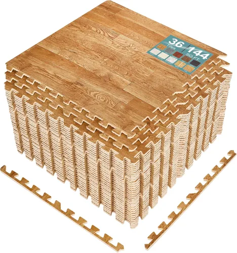 Vista 27 de Sorbus Losetas de suelo de madera veteada, esteras de espuma EVA entrelazadas, losetas de 3/8" de grosor para suelos de madera, esteras de ejercicio