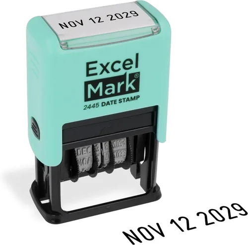 Vista 12 de ExcelMark 2445 sello de fecha: perfecto para envío, recepción, vencimiento y fechas de vencimiento (tinta azul, soporte violeta)