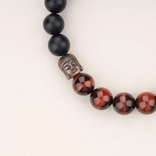 Vista 5 de COAI Pulsera de oración con cuentas de piedra de cabeza de buda