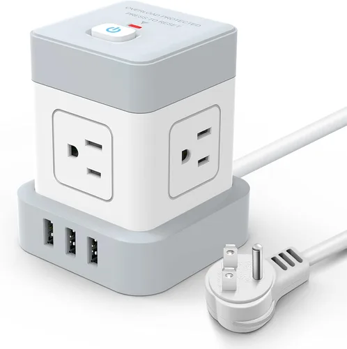 Vista 9 de Baykul - Tira de alimentación de cubo de 5 pies, cable de extensión de enchufe plano, negro, 3 USB, USB-A, Cubo, Viajar Amigable, Carcasa