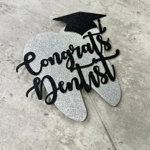 Vista 4 de Decoración para tartas de felicitaciones para dentistas, decoración para tartas de graduación de dentistas, decoración de graduación