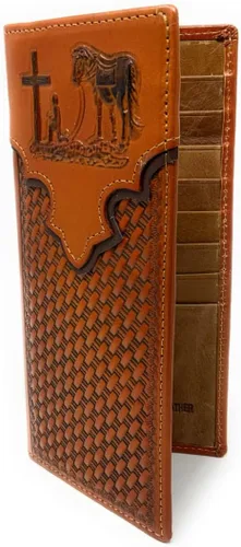 Vista 2 de Western - Cartera de piel auténtica para hombre, diseño de canasta