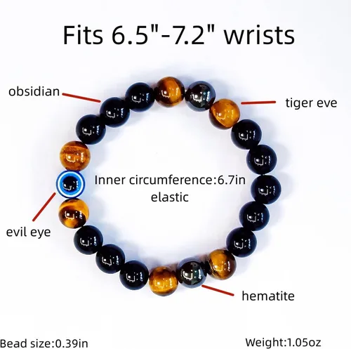 Vista 54 de Pulseras de triple protección con piedra de ojo de tigre de obsidiana negra con hematita para hombres y mujeres, pulsera de piedra curativa
