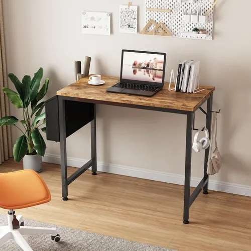 Vista 2 de Lufeiya - Escritorio pequeño para espacios pequeños, escritorio de 32 pulgadas para niñas, para dormitorio, escritorio de estudio y escritura Marrón